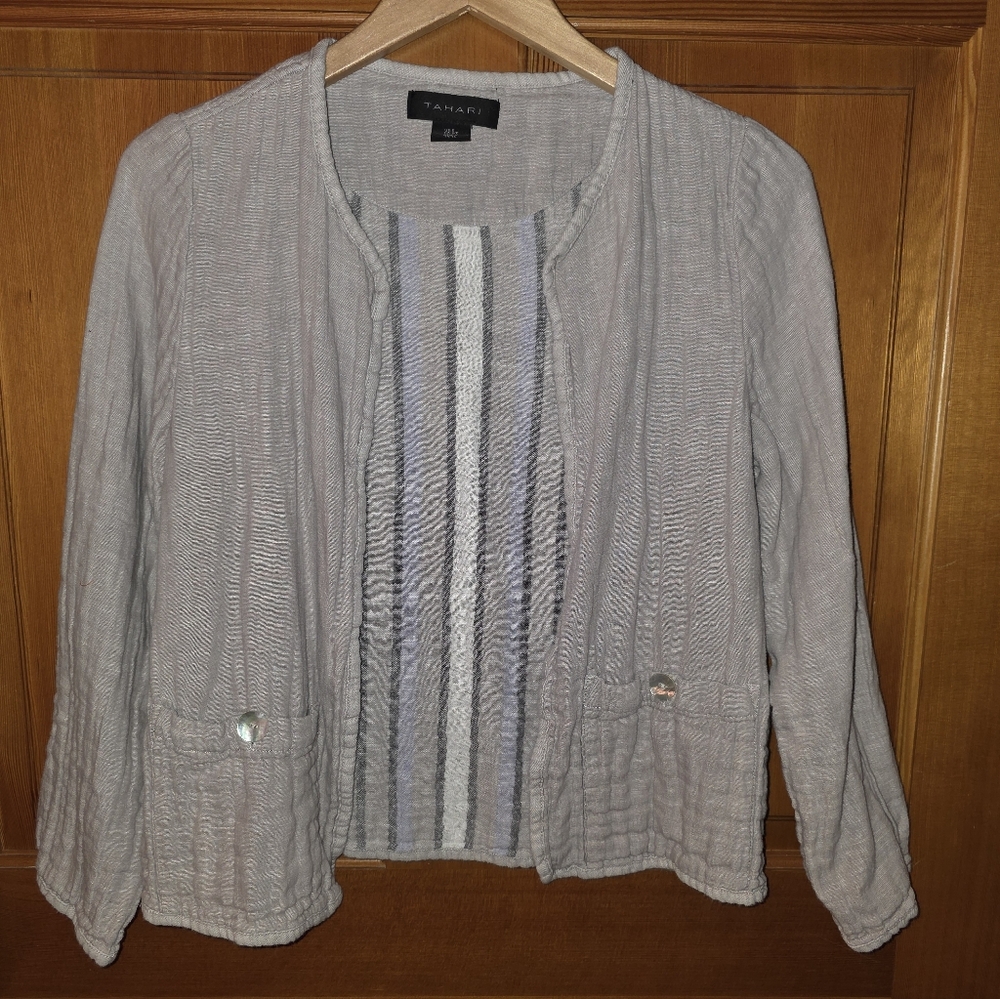 Tahari Linen/Cotton Blend Gauzy Open Blazer Jacket Size Small